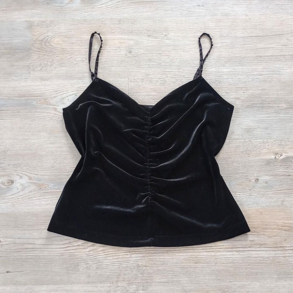 Y2K Black Velvet Beaded Ruched Gothic Cami